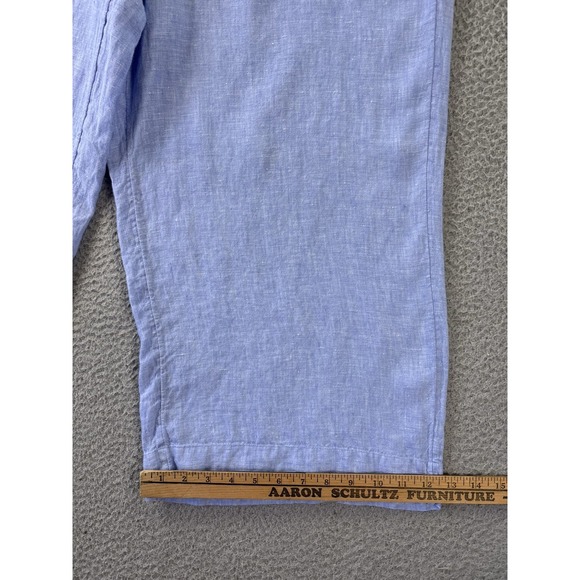 J Crew Seaside Pants Womens Large Crop Blue Linen Wide Leg Pull On Drawstring - Picture 2 of 12